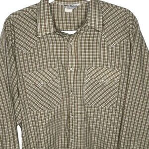 Vintage DALES Shirt Plaid Pearl Snap Long Sleeve Western Cowboy Mens L Brown USA